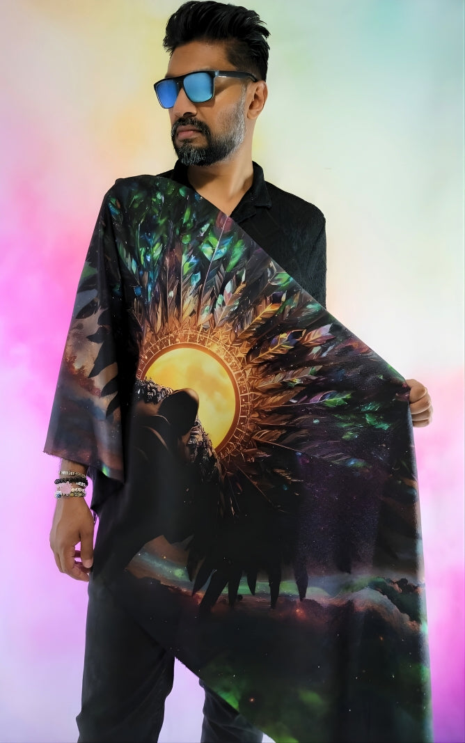 Pashmina with Cosmic Breakthrough design wrapped to the front