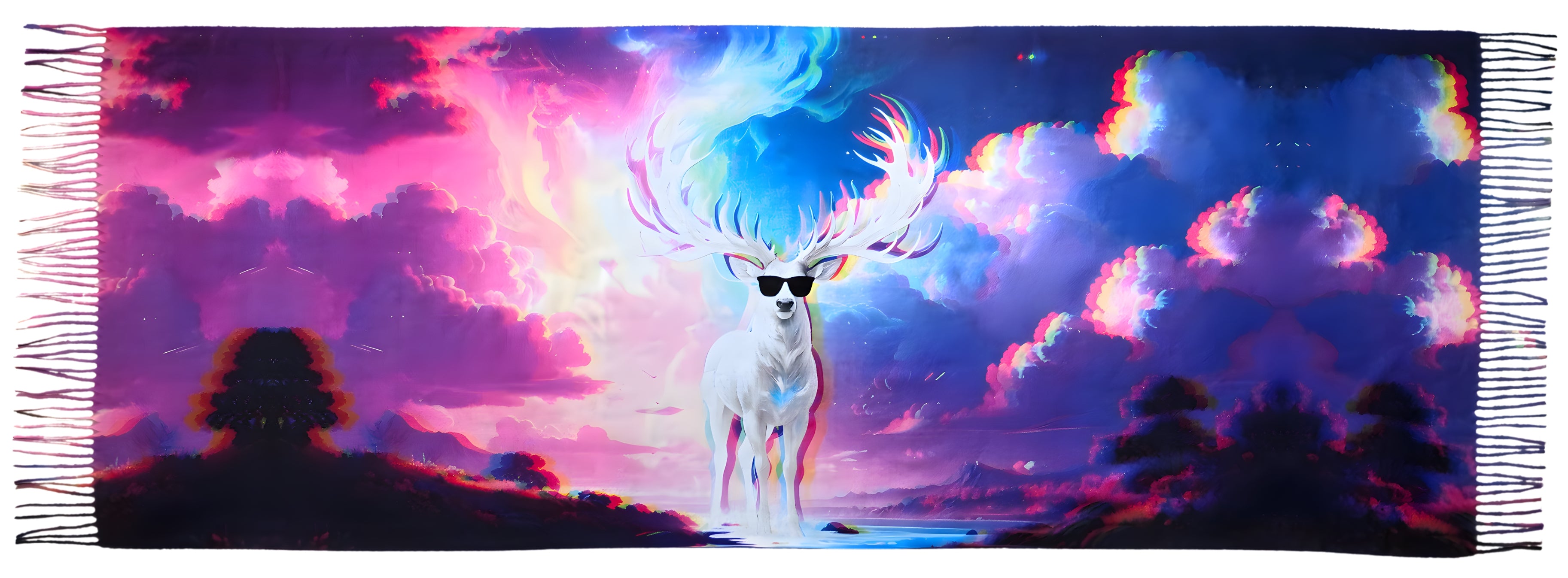 Pashmina with Majestic Stag design spread out and full view