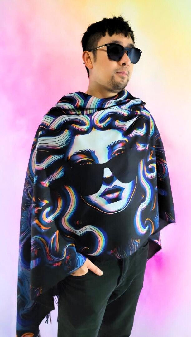 Pashmina with Medusa Untamed design wrapped around the body