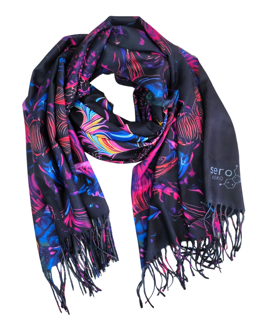 Pashmina with Unicorn Reborn design displayed by bundled wrapped