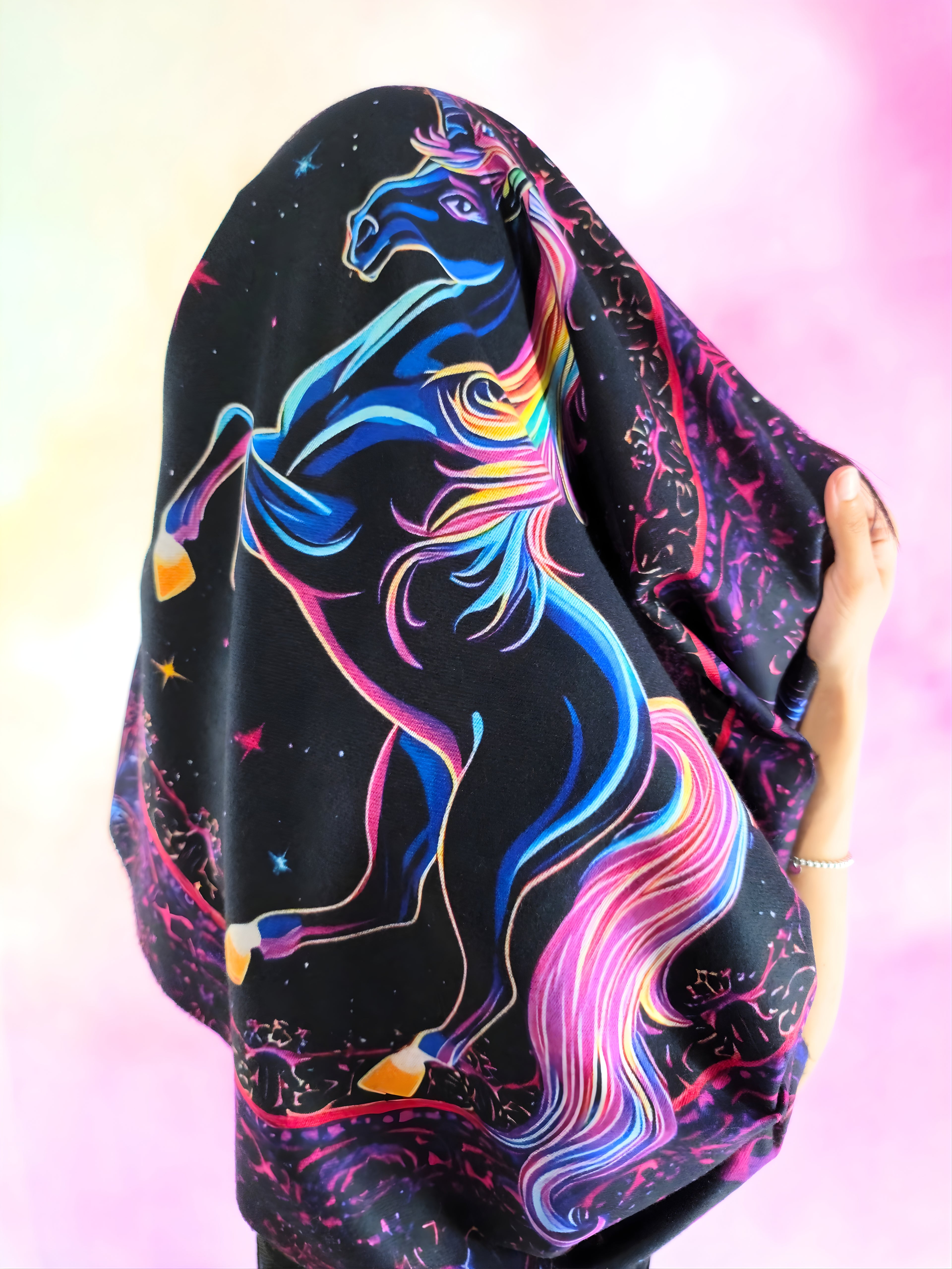 Pashmina Unicorn Reborn back view of over the head